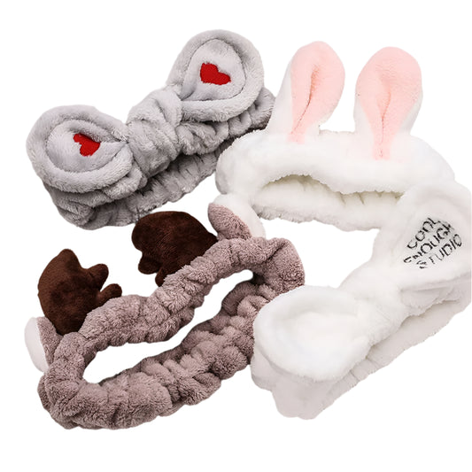Fluffy Animal Hair Holder Headband – Soft Coral Fleece for Skincare & Makeup Routines